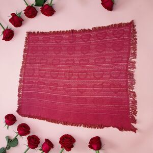 Brick Red Afghan Throw 64”x50” Woven Cotton Heart Pattern VTG